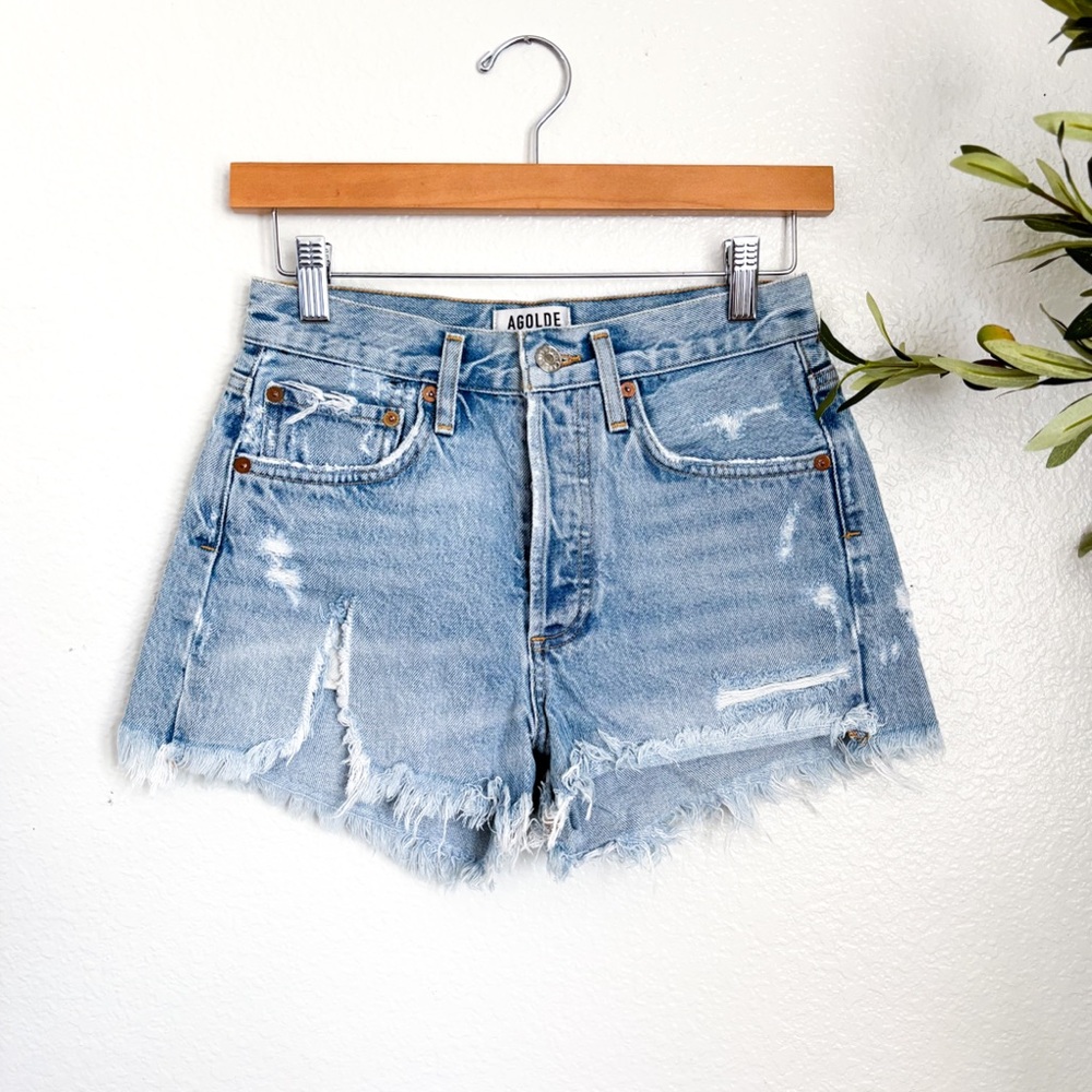 Agolde Women's Light Blue Distressed Jean Shorts 23
